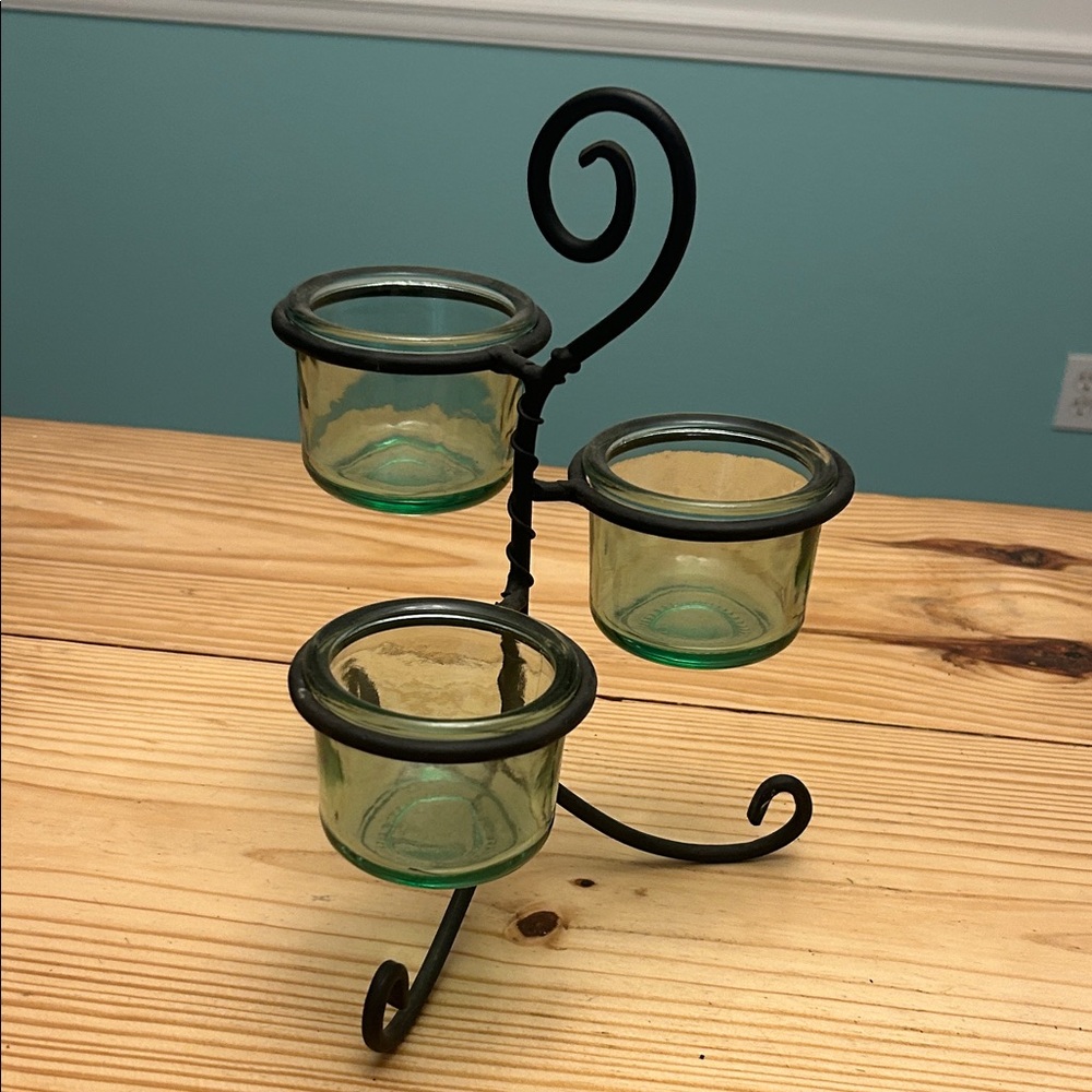 Elegant Green Glass Candle Holder